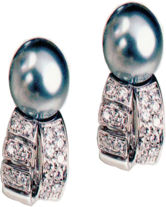 18K White Gold Tahitian Pearl and Diamond Earrings